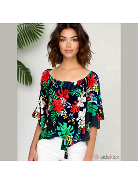 Shop Impressions Tropical Floral Off Shoulder Top Small Boho Resort Vacation